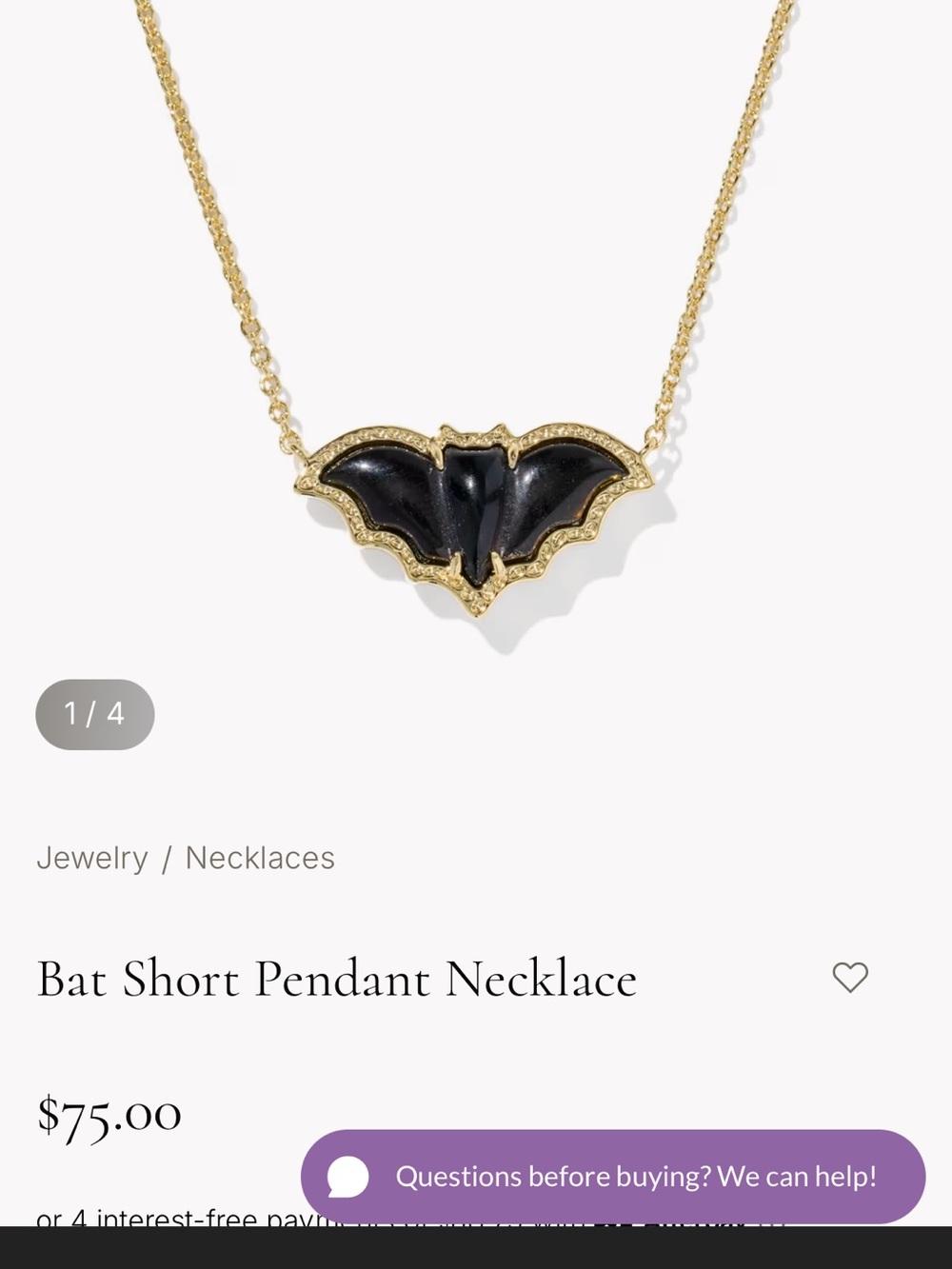 Kendra Scott Bat short Pendant necklace NWT